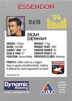 1994 Dynamic AFL Sensation #39 Sean Denham Back